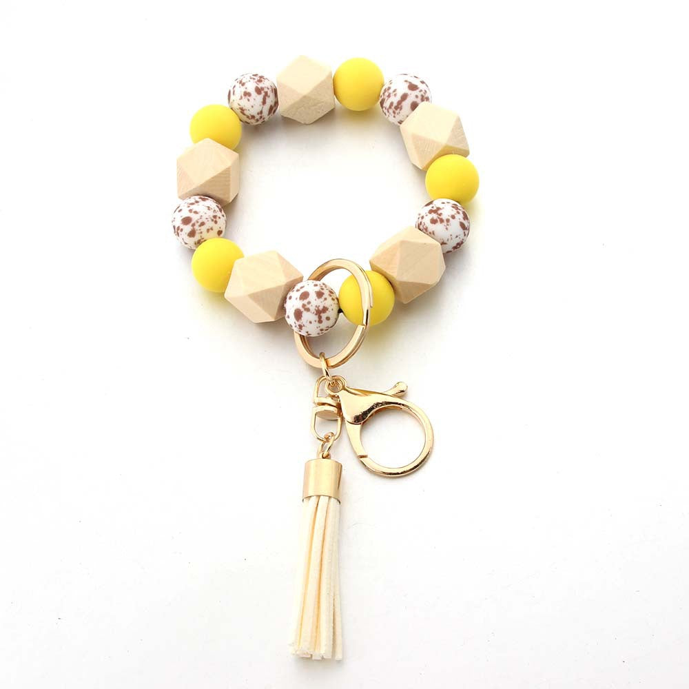 Wholesale Leopard Print Silicone Beaded Wrist Keychain